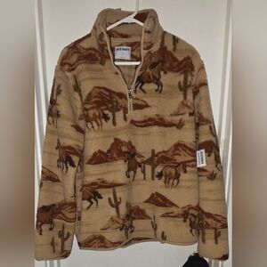 Old Navy Men's Brown Zip-Up Sweater with Horse Design